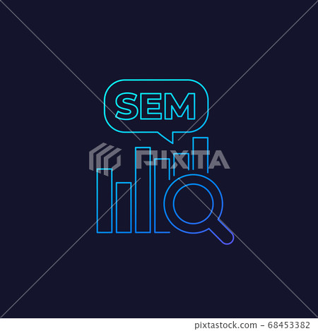 SEM, search engine marketing icon, linear SEM, search engine marketing icon, linear 68453382