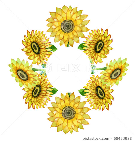 Floral frames and wreaths sunflower yellow watercolor 68453988