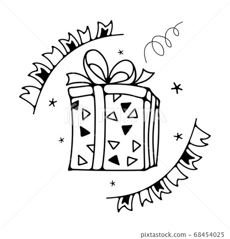 Doodle vector illustration with gift box. Isolated on white background. Doodle vector illustration with gift box. Isolated on white background. 68454025