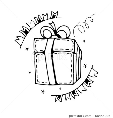 Doodle vector illustration with gift box. Isolated on white background. 68454026