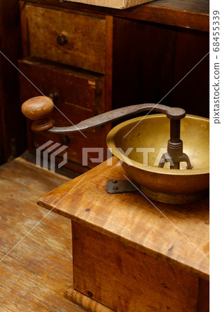 Antique manual wooden coffee grinder Antique manual wooden coffee grinder 68455339