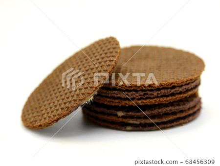 handmade caramel stroopwafel hommade on white 68456309