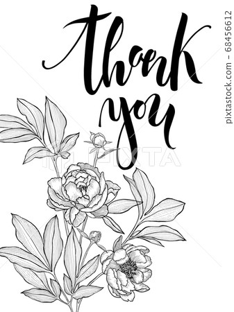 Line art flowers with modern brush calligraphy... - Stock Illustration  [68456612] - PIXTA