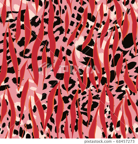 Abstract artisitc seamless pattern with Animal skin leopard spots fur and zebra stripes skin background. 68457273