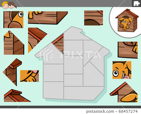 jigsaw puzzle game with dog character in kennel 68457274