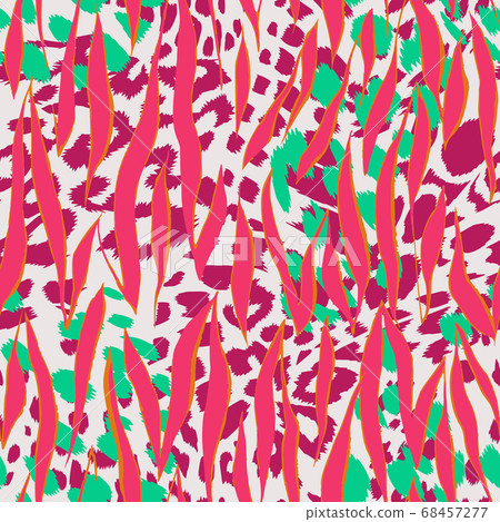 Abstract artisitc seamless pattern with Animal skin leopard spots fur and zebra stripes skin background. 68457277