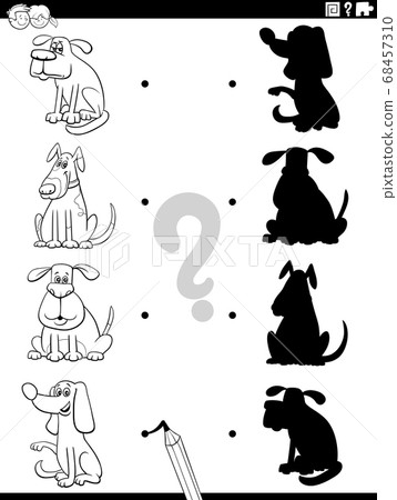 shadow game with cartoon dogs coloring book page - Stock Illustration ...