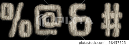 Set of symbols percent, at, ampersand and hash made of industrial metal 3D 68457323