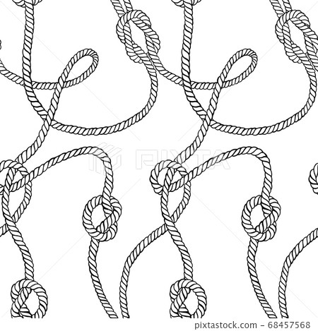 Vector seamless pattern made of twisted ropes with knots. Abstract graphic drawing. Flat nautical ornament. Vector seamless pattern made of twisted ropes with knots. Abstract graphic drawing. Flat nautical ornament. 68457568