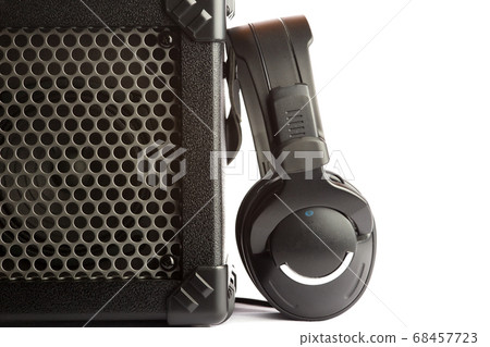 Amplifier and Headphones on White Background 68457723