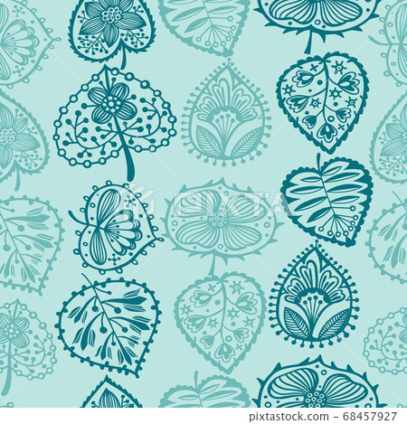 Floral seamless pattern. Decorative colorful leaves. Abstract ornament with hand drawn botanical elements and plants. Modern floral background. Floral seamless pattern. Decorative colorful leaves. Abstract ornament with hand drawn botanical elements and plants. Modern floral background. 68457927