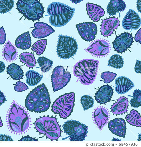 Floral seamless pattern. Decorative colorful leaves. Abstract ornament with hand drawn botanical elements and plants. Modern floral background. Floral seamless pattern. Decorative colorful leaves. Abstract ornament with hand drawn botanical elements and plants. Modern floral background. 68457936