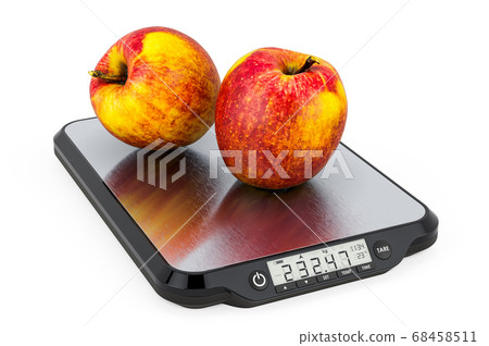 Kitchen Scales with Red Apples. 3D rendering 68458511