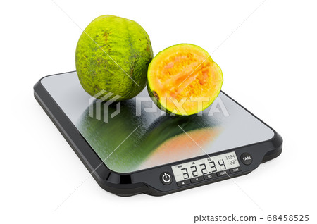 Kitchen Scales with Guavas. 3D rendering 68458525