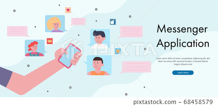Hand holding smartphone and chatting with his friend through messenger application. Concept smartphone technology vector illustration. 68458579