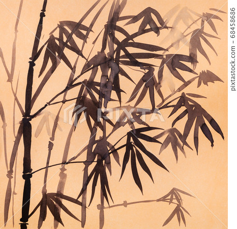bamboo grove hand-drawn by black watercolor 68458686