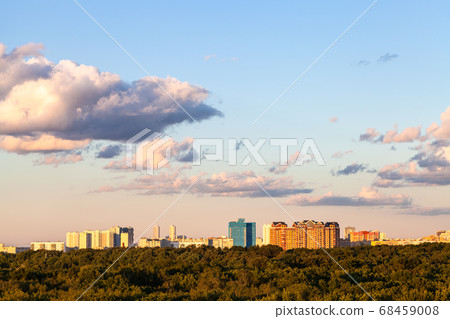 sunset blue and pink sky over city and forest sunset blue and pink sky over city and forest 68459008