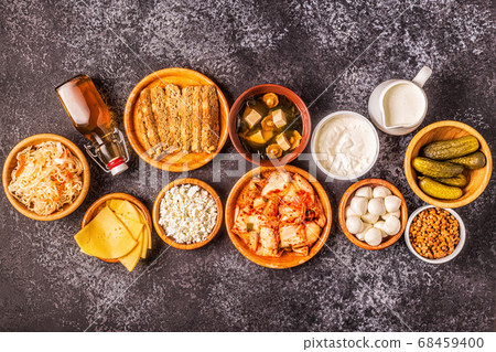 Fermented food, probiotics, top view Fermented food, probiotics, top view 68459400