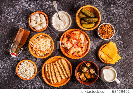 Fermented food, probiotics, top view 68459401