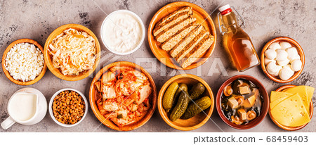 Fermented food, probiotics, top view Fermented food, probiotics, top view 68459403