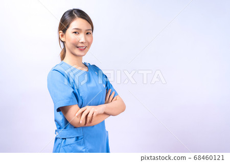 Portrait of smiling Asian nurse isolated on white background Portrait of smiling Asian nurse isolated on white background 68460121