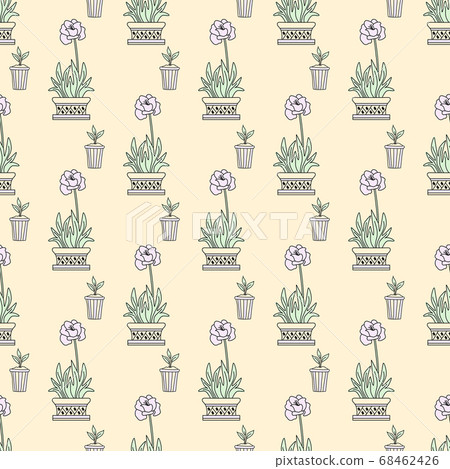 Template. Seamless pattern of indoor plants in... - Stock Illustration ...