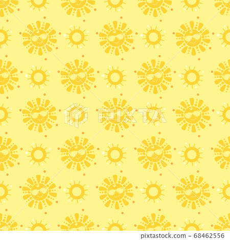 Seamless pattern. A cute yellow sun in... - Stock Illustration ...