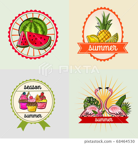 colorful summer badges season doodle 68464530
