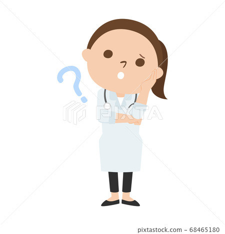 Illustration of a female doctor. A woman who thinks it is a question mark. 68465180
