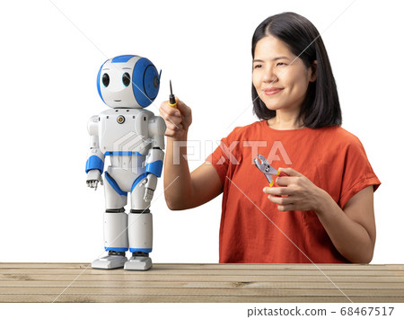 Woman fix robot assistant 68467517
