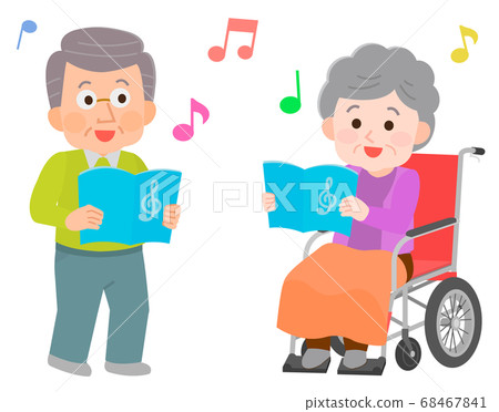 Illustration of an elderly person chorusing at a nursing facility 68467841
