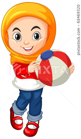 Muslim girl holding color ball Muslim girl holding color ball 68469320