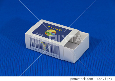 Kansas flag on white box with barcode and the color of state flag. 68471465