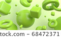 3d-illustration abstract minimal scene with green geometrical forms flying in air on green background 68472371