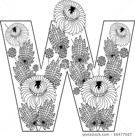 Coloring Book Floral Ornamental Alphabet,... - Stock Illustration ...