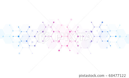 Abstract background of molecules. Molecular structures or chemical engineering, genetic research, innovation technology. Scientific, technical or medical concept. 68477122