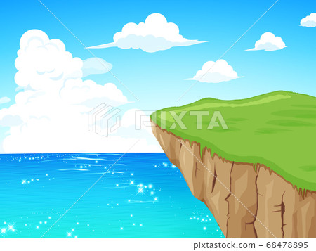 Cliff, sea and sky landscape _ background illustration Cliff, sea and sky landscape _ background illustration 68478895
