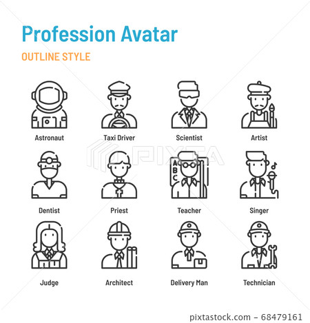 Profession avatar in outline icon and symbol set 68479161
