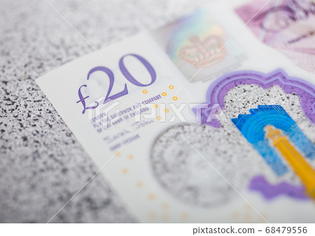 Twenty pounds banknote close up on light 68479556
