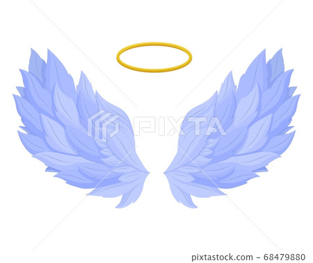 Angel wings with nimbus. Sacred heavenly freedom blue wings with golden crown in middle. 68479880