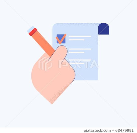 Hand with list in questionnaire. Right choosing answer in social statistical referendum. 68479991