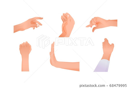 Signs hands set. Different signals symbols made with hands palm forward stop or refusal. 68479995
