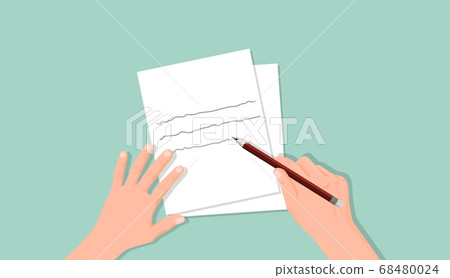 Hands write letter. Writing and correcting text checking spelling and errors message. Hands write letter. Writing and correcting text checking spelling and errors message. 68480024