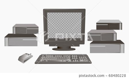 Old personal computer. Retro gadget classic monitor with an outdated mouse and system. Old personal computer. Retro gadget classic monitor with an outdated mouse and system. 68480228
