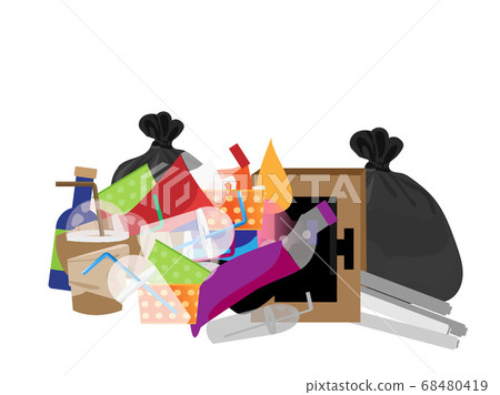 Separate stack of plastic waste on white background, plastic bottle waste, plastic glass waste and cup garbage. Separate stack of plastic waste on white background, plastic bottle waste, plastic glass waste and cup garbage. 68480419
