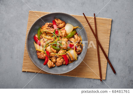 Thai Ginger Chicken or Gai Pad King in gray matte bowl Thai Ginger Chicken or Gai Pad King in gray matte bowl 68481761