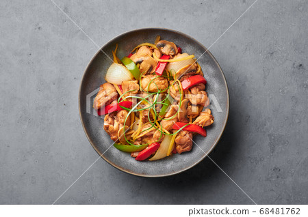 Thai Ginger Chicken or Gai Pad King in gray matte bowl 68481762