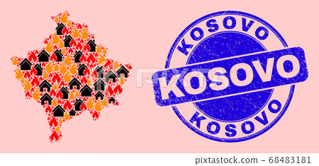 Kosovo Map Composition of Flame and Houses and Distress Kosovo Stamp Kosovo Map Composition of Flame and Houses and Distress Kosovo Stamp 68483181