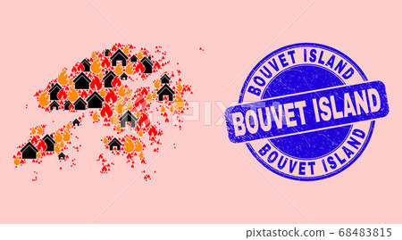 Hong Kong Map Mosaic of Fire and Buildings and Distress Bouvet Island Stamp 68483815