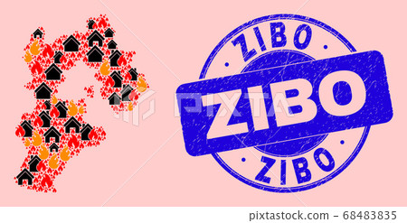 Hebei Province Map Mosaic of Flame and Properties and Textured Zibo Seal 68483835